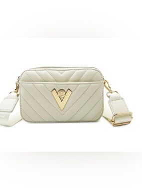 Quilted Leather Crossbody Bag in Cream